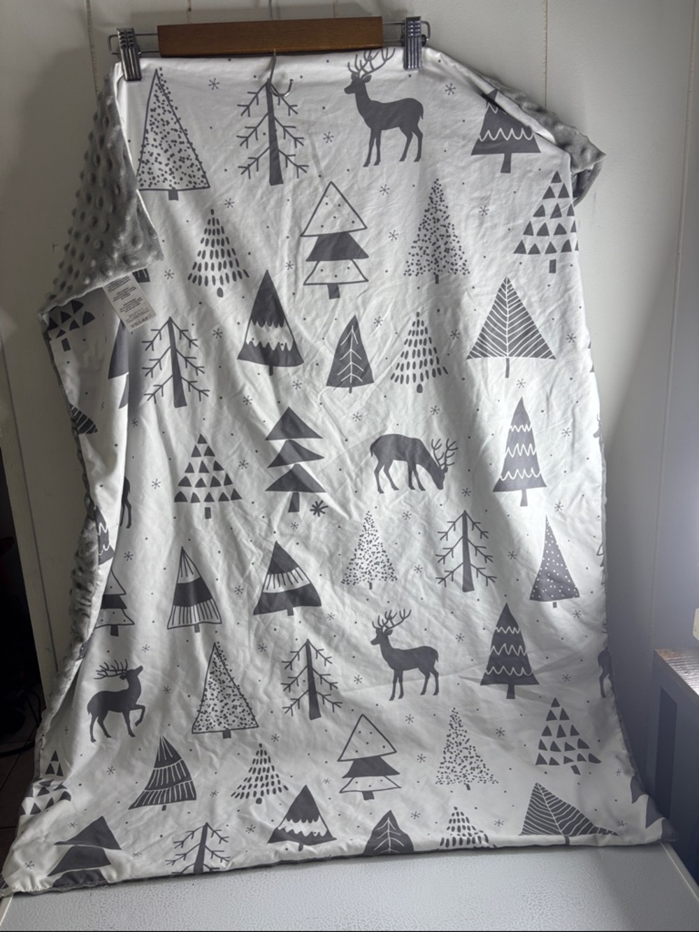 Gray and White Reindeer & Tree Cozy Baby Blanket